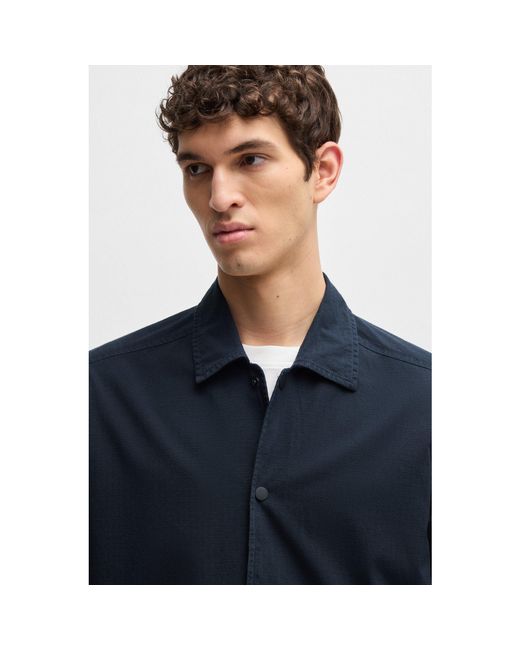 Boss Blue Labib Cotton Long Sleeve Water Resistant Overshirt for men