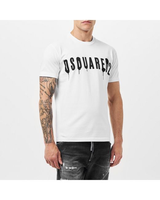 DSquared² White Spray Logo T Shirt for men