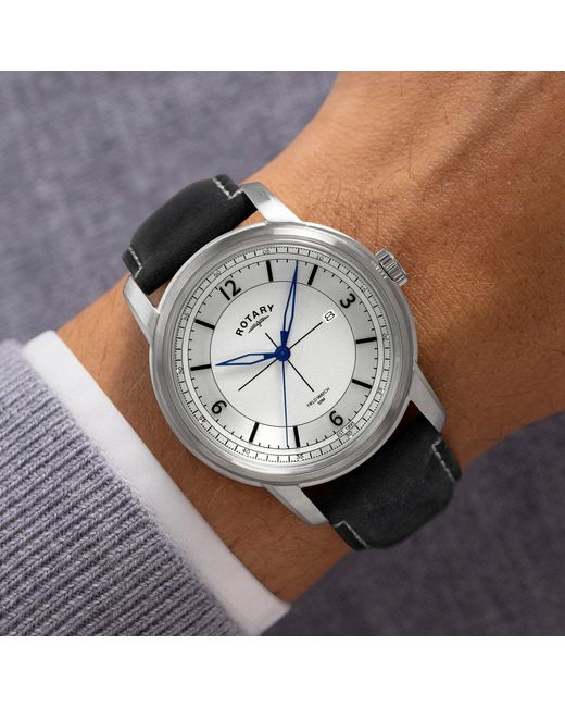 Rotary Metallic Heritage Field Ss Leather Watch for men