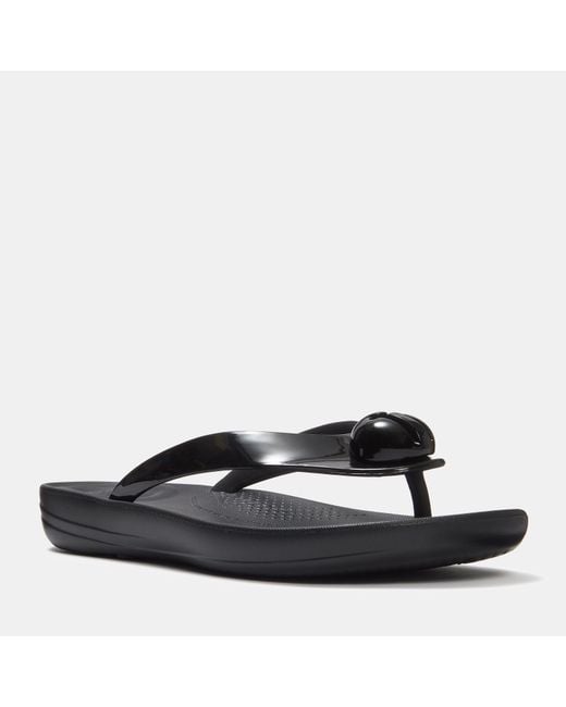 Fitflop Black Iqushion Glossy-Button Flip Flops