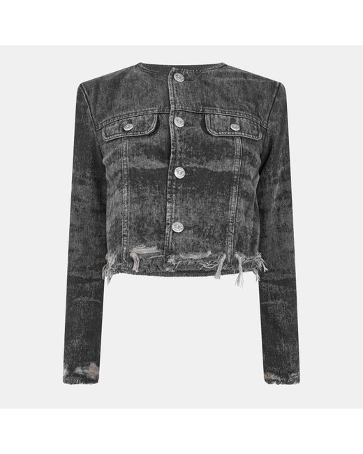 DIESEL Black De-Graffy-Fsh Cropped Cotton Long Sleeve Collarless Denim Jacket