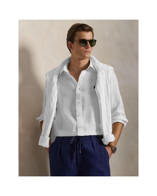 Polo Ralph Lauren White Linen Long Sleeve Shirt for men