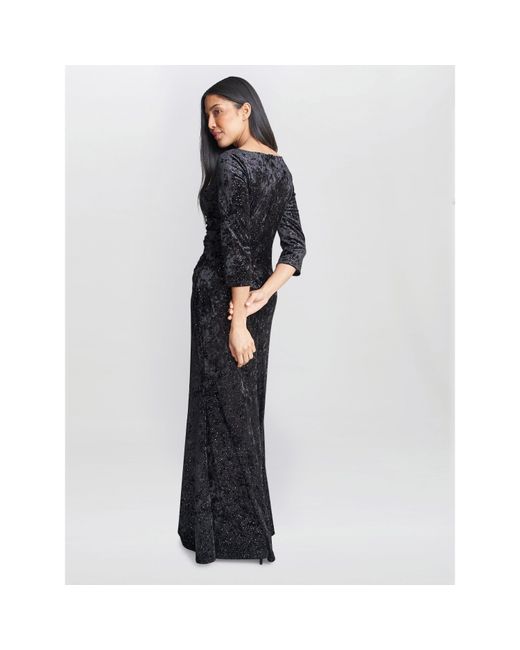 Gina Bacconi Black Whitney Velvet Sparkle Maxi Dress