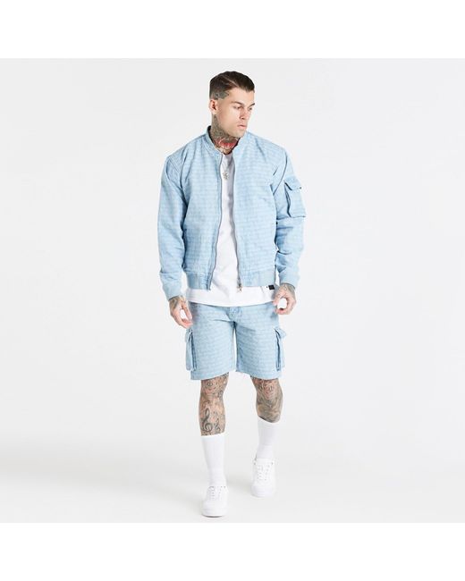 Siksilk Blue Ribbed Bomber Jacket for men