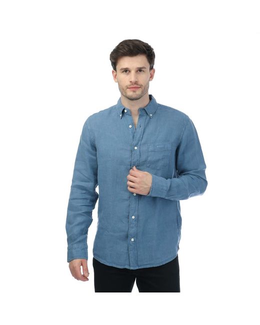 Gant Blue Garment-Dyed Linen Button-Down Shirt for men