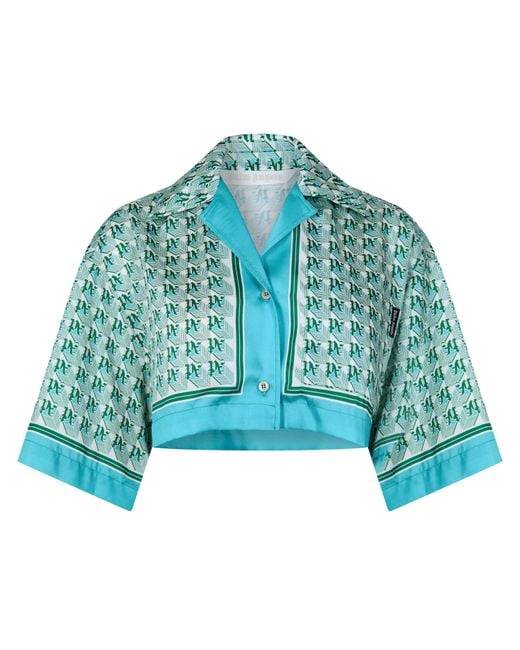 Palm Angels Blue Diamond Cropped Shirt