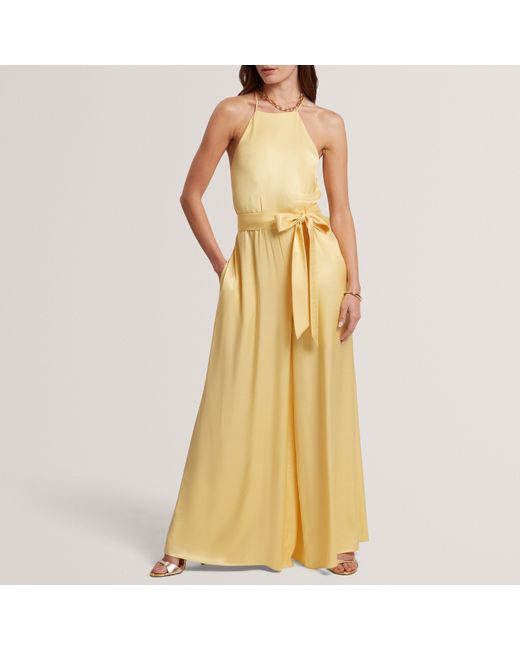 Ted Baker Yellow Halter Neck Belted Wide Leg Jumpsuit