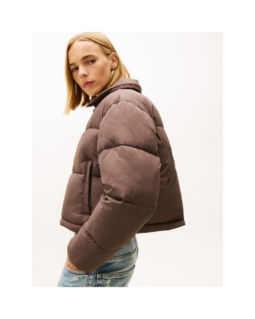 Tommy Hilfiger Brown Teddy Colour Short Puffer Jacket