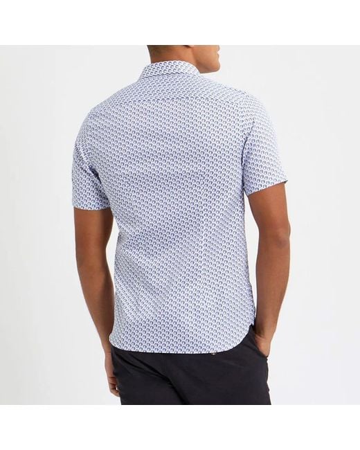 Ted Baker Blue Geo Geographic Print Regular Fit Short Sleeve Shirt for men