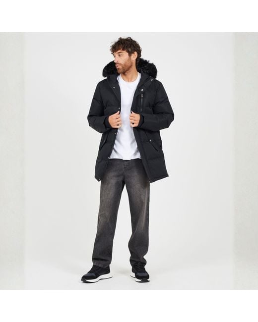 Brave Soul Black Hooded Parka With Faux Fur Trimmed Hood for men