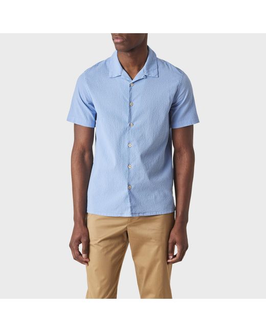 Paul Smith Blue Seersucker Short Sleeve Plain Shirt for men