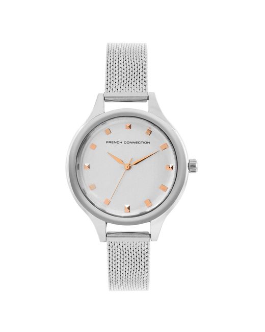 French Connection Metallic Accessories Case Round Shape Strap Quartz Watch