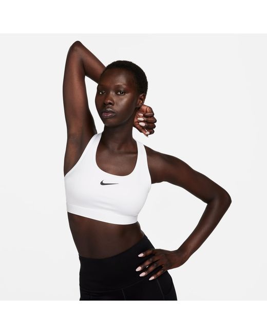 Nike White Swoosh Medium-Support 1-Piece Pad Sports Bra
