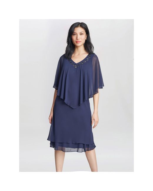 Gina Bacconi Blue Diana V Neck Embellished Dress