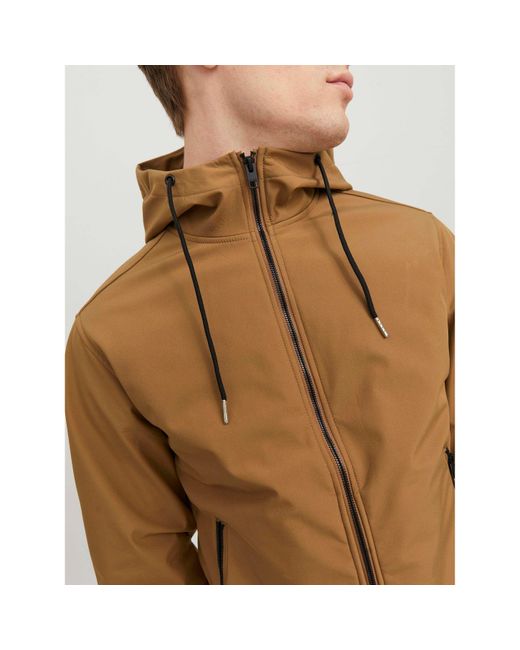 Jack & Jones Brown Zipped Hooded Softshell Jacket for men