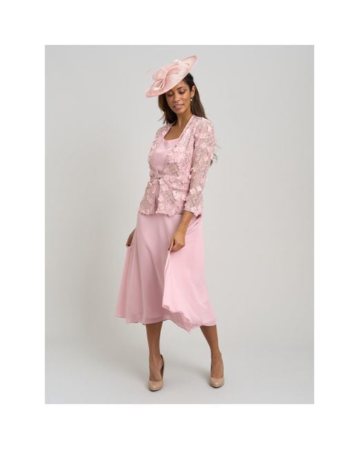 Gina Bacconi Pink Patty Lace Jacket And Chiffon Midi Dress