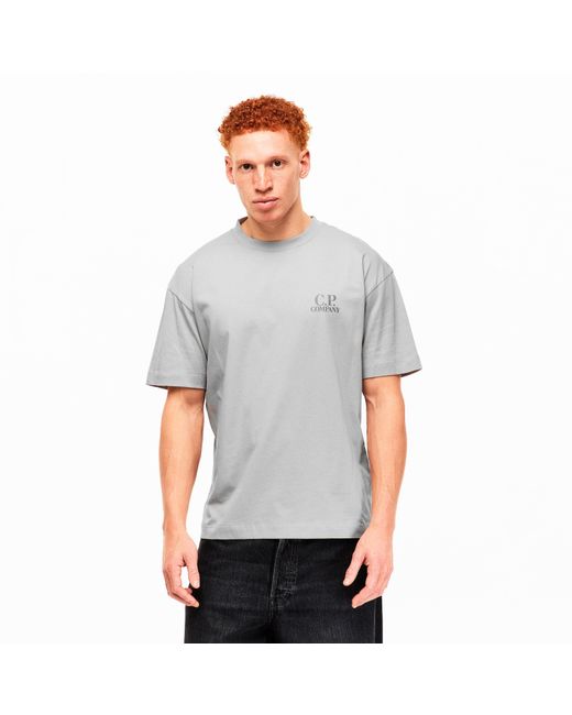 C P Company Gray Double Logo Tee for men