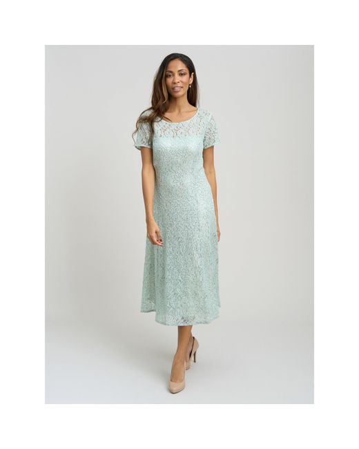 Gina Bacconi Blue Genny Cap Sleeve Midi Sequin Lace Dress