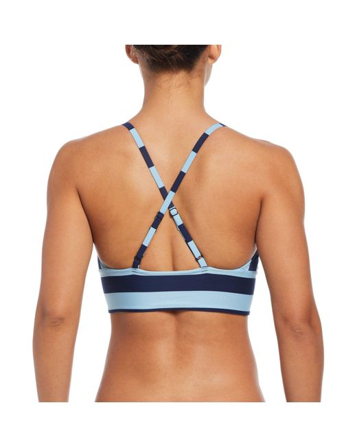 Nike Blue Statement Stripe Mid Waist Bikini Bottom