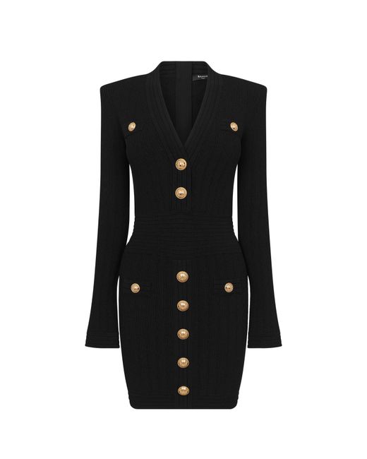 Balmain Black Knitted Button Dress