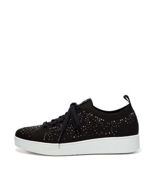 Fitflop Black Rally Ombre-Crystal Knit Trainers Size 7