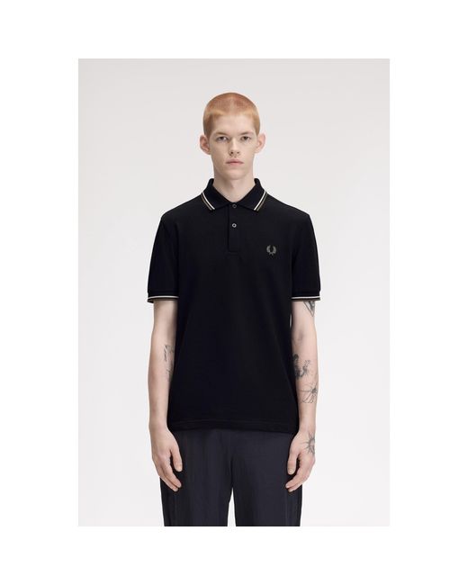 Fred Perry Black Short Sleeve Twin Tipped Polo Shirt for men