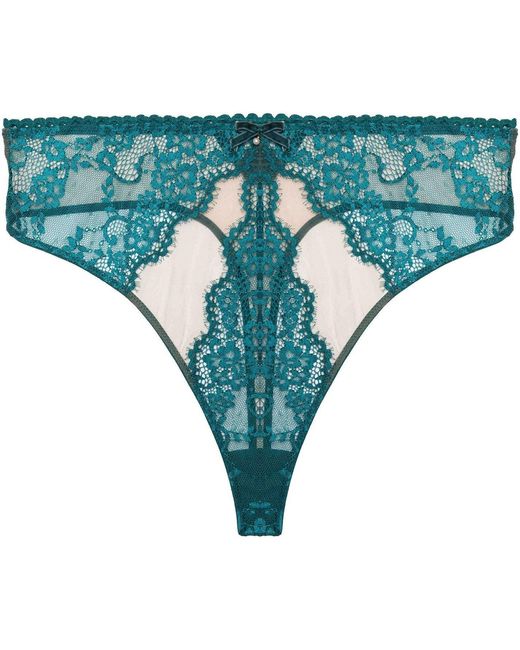 Playful Promises Blue Phoebe Eyelash Lace High Waist Thong