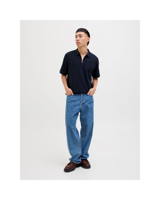 Jack & Jones Blue Austin Zip Polo for men