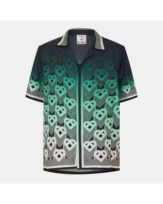 Casablanca Green Mono Silk Short Sleeve Bowling Shirt for men