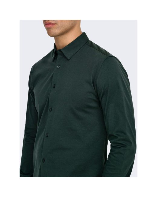ONLY Green Long-Sleeve Plain Shirt for men