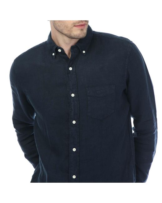 Gant Blue Regular Fit Linen Button-Down Shirt for men