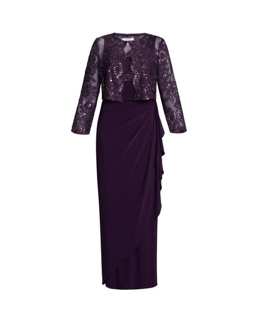 Gina Bacconi Purple Susanne Maxi Dress With Lace Jacket