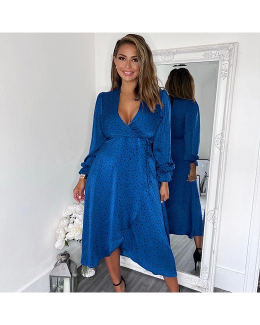AX Paris Blue And Printed Wrap Midi Dress