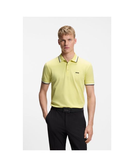 Boss Yellow Paddy Polo Shirt With Contrast Tipping for men
