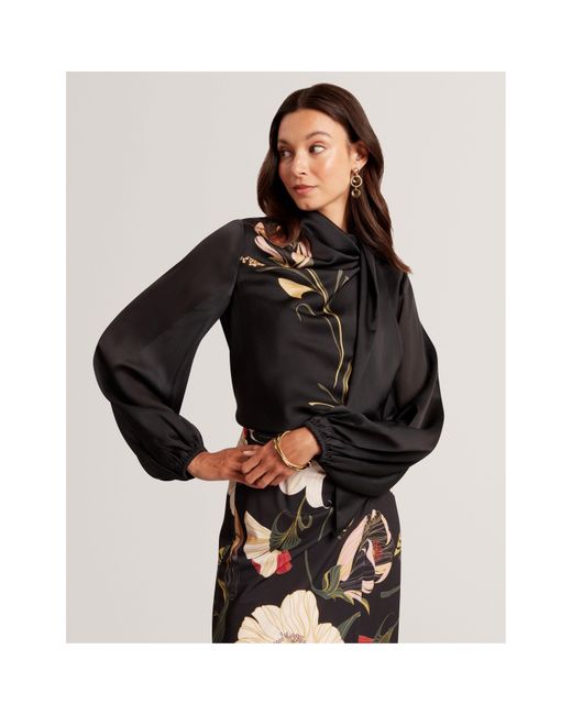 Ted Baker Black Tie Neck Long-Sleeve Blouse