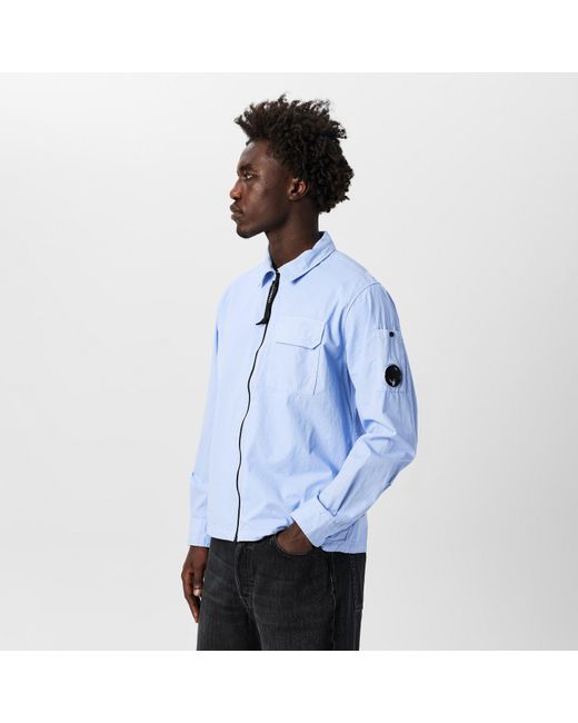 C P Company Blue Gabardine Lens Cotton Long Sleeve Overshirt for men