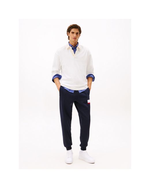 Tommy Hilfiger Blue Sleeve Tape Fleece Tapered Fit Joggers for men