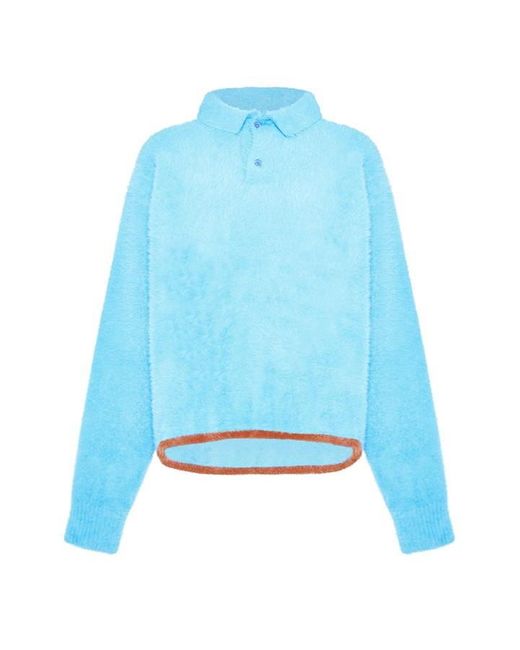 Jacquemus Blue Neve Long Sleeve Polo Shirt for men