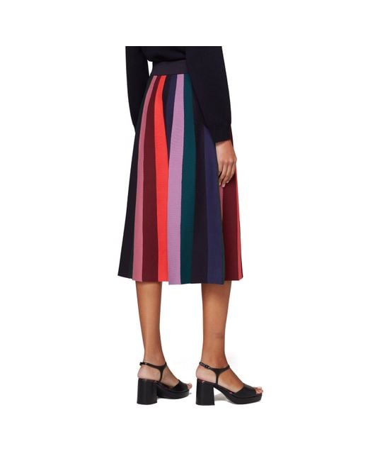 Paul Smith Red Striped Midi Knitted Skirt