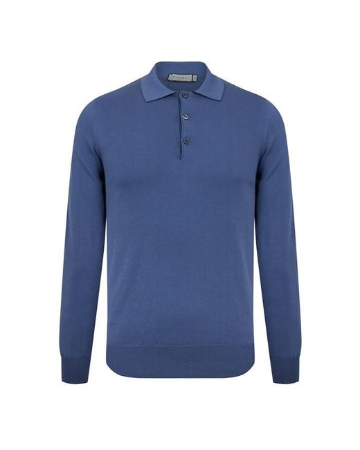 Canali Blue Long Sleeve Knit Polo Shirt for men