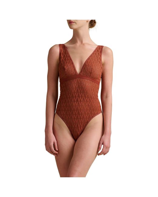 Wolford Red Net Logo Bodysuit