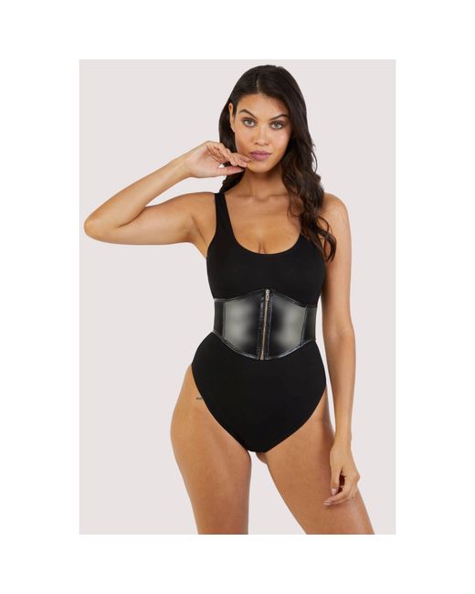 Wolf & Whistle Black Melody Jersey Body With Pu Panel