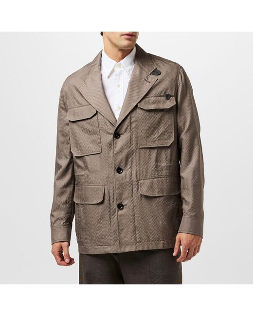 Brioni Brown Seersucker Long Sleeve Blazer for men