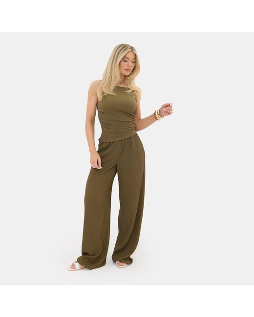 I Saw It First Green Textured Ruched Cami Top