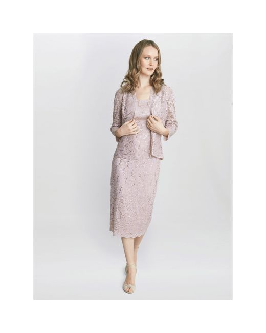 Gina Bacconi Pink Kayla Lace Midi-Length Jacket And Dress
