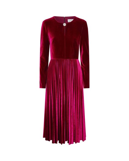 Gina Bacconi Red Tillie Pleated Velvet Dress