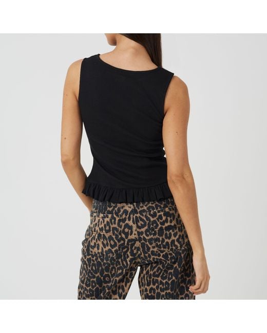 Brave Soul Black Bs Crew Neck Button Down Vest With Frill Detail