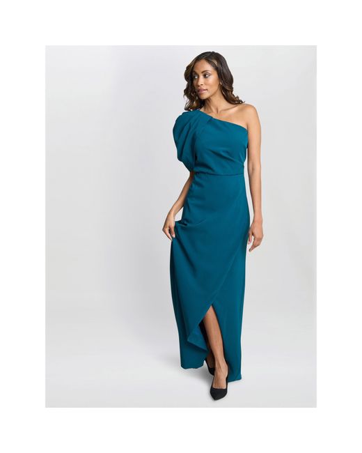 Gina Bacconi Blue Tori One Shoulder Crepe Maxi Dress
