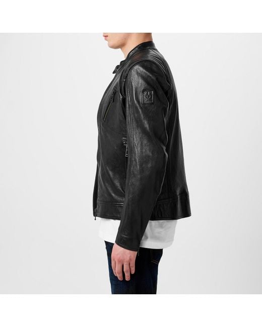 Belstaff Black V Racer Water-Repellent Leather Long Sleeve Slim Fit Leather Jacket for men