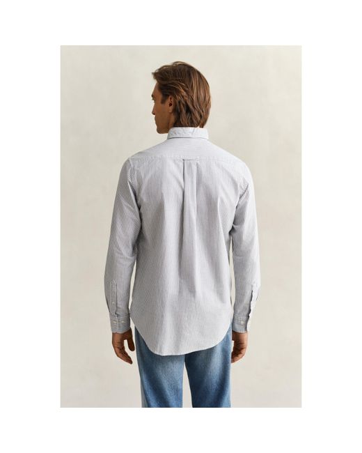 Gant Gray Regular Fit Banker Stripe Classic Oxford Shirt for men